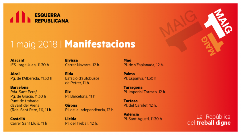  Agenda de les principals manifestacions de l'1 de Maig als Països Catalans 