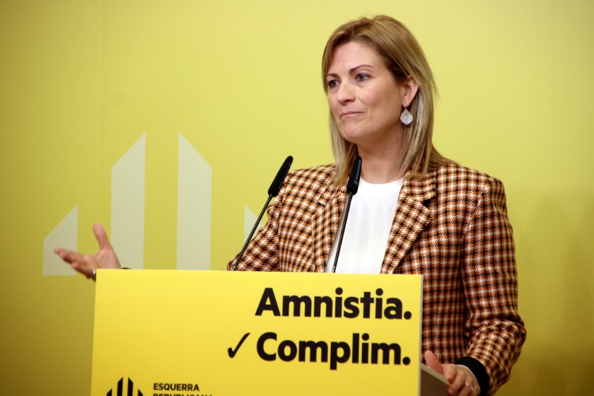  Raquel Sans durant la roda de premsa d'aquest dilluns. ACN 
