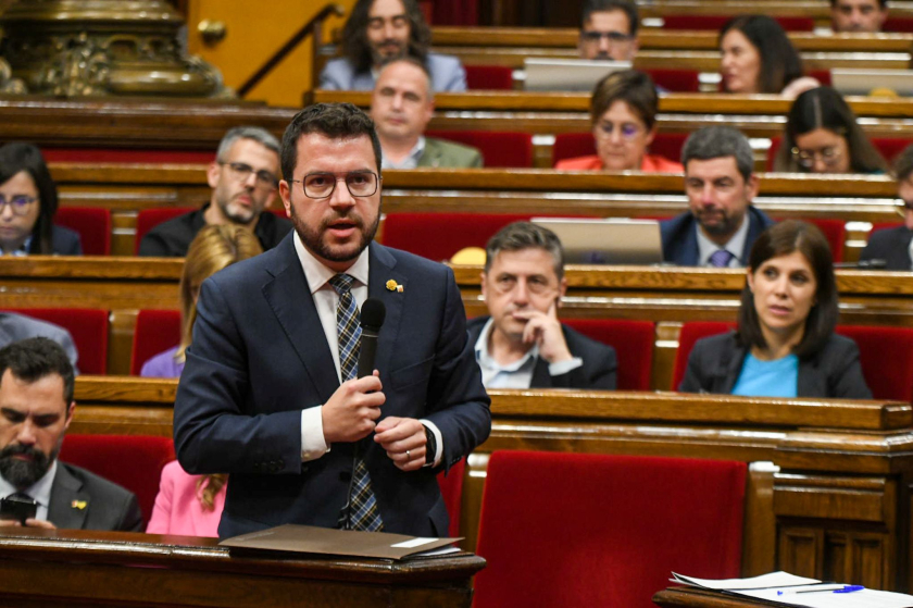  El president de la Generalitat, Pere Aragonès, aquest divendres al Parlament. MARC PUIG 