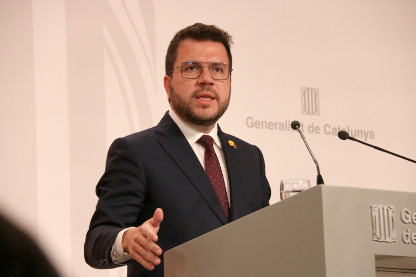  Pere Aragonès, durant la seva intervenció en l'acte electoral de Mataró 