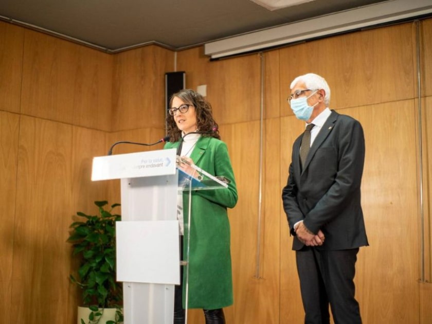Consellera Tània Verge i conseller Manel Balcells durant la roda de premsa