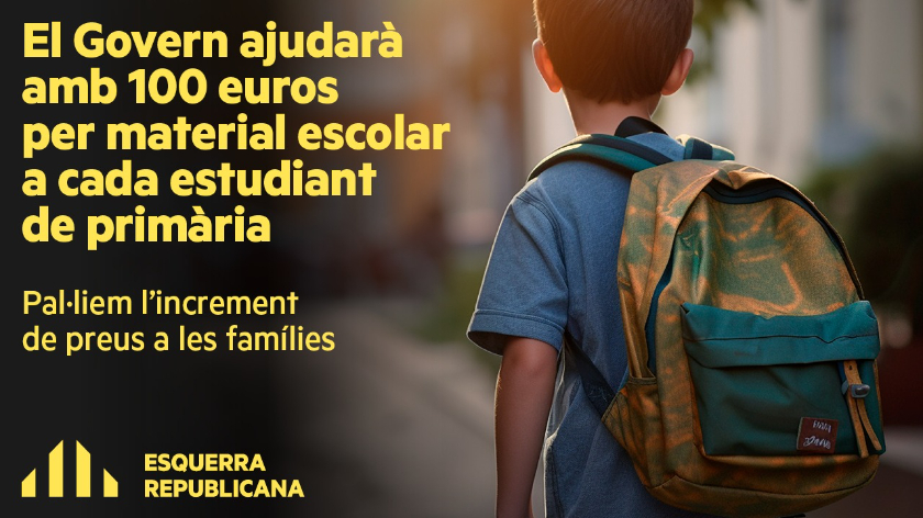   El Govern ajudarà amb 100 euros per material escolar a cada estudiant de primària  