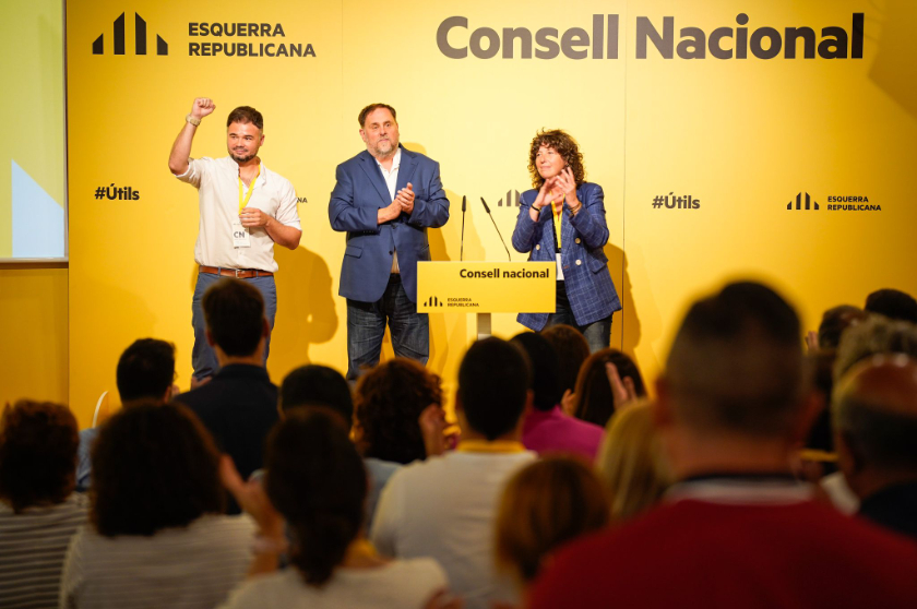  Gabriel Rufián, Oriol Junqueras i Teresa Jordà, aquest dissabte al Consell Nacional. GERARD MAGRINYÀ 