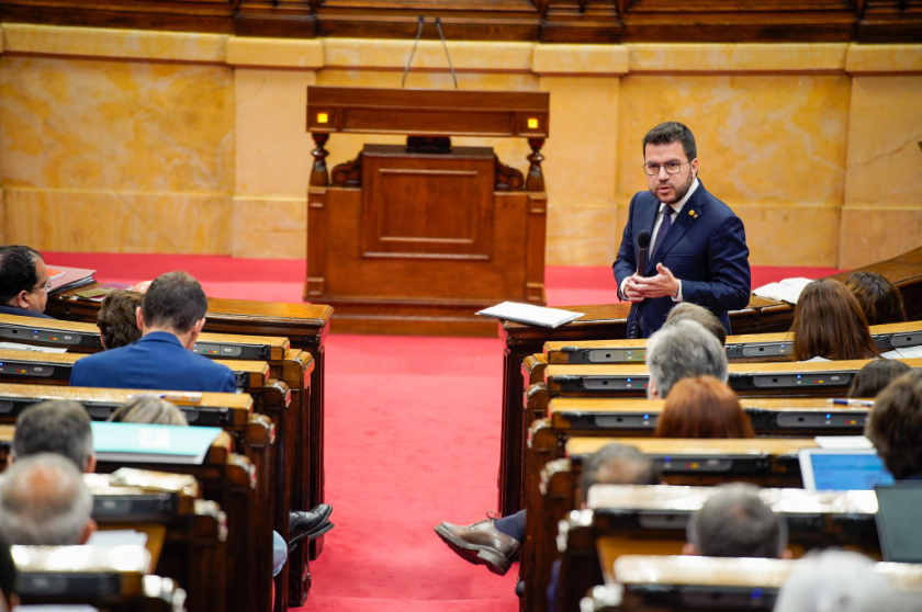  Pere Aragonès, el president de la Generalitat, durant la sessió de control d'aquest dimecres al Parlament. GERARD MAGRINYÀ. 