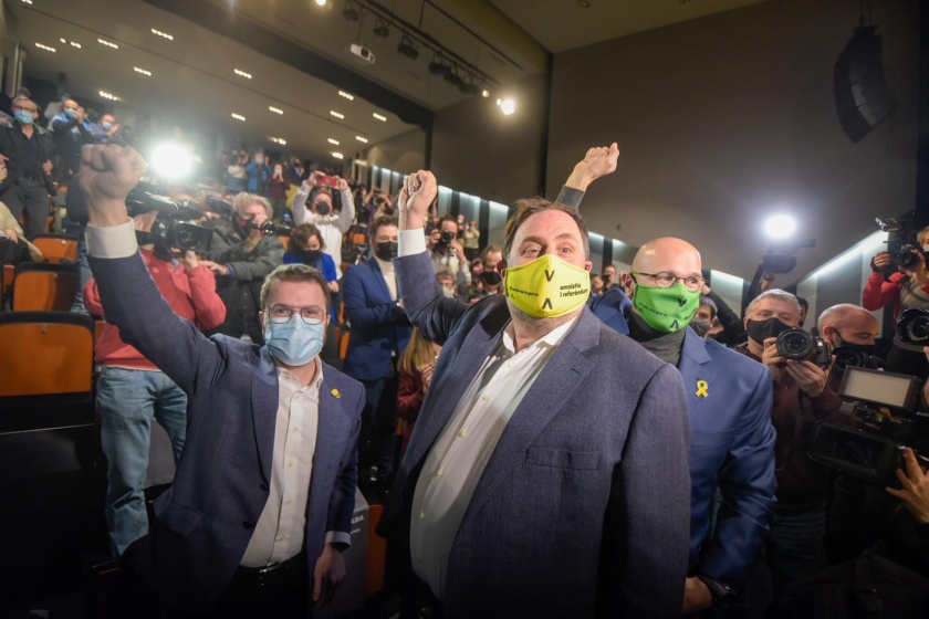  El president d'Esquerra Republicana, Oriol Junqueras, el coordinador nacional d'Esquerra Republicana, Pere Aragonès, i l'exconseller Raül Romeva 