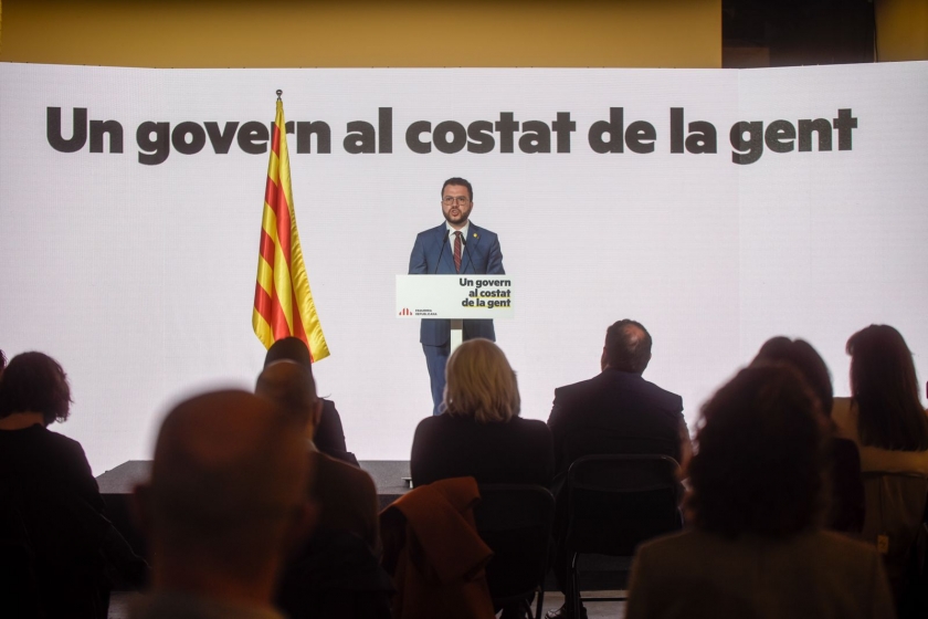  Pere Aragonès, durant la conferència d'aquest dijous  