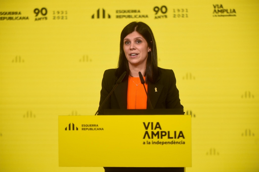  La secretària general adjunta i portaveu d'Esquerra Republicana, Marta Vilalta, durant la roda de premsa d'avui / Marc Puig 
