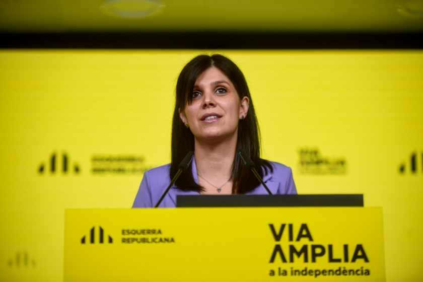  La secretària general adjunta i portaveu d'Esquerra Republicana, Marta Vilalta, durant la roda de premsa d'avui / Marc Puig 
