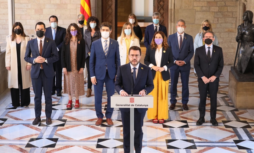  El president Pere Aragonès ha fet una declaració institucional des del Palau de la Generalitat, acompanyat de tot el Govern 