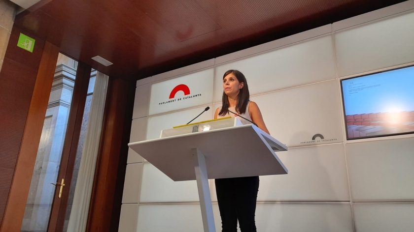  La secretària general adjunta i portaveu d'Esquerra Republicana, Marta Vilalta, durant la roda de premsa al Parlament 