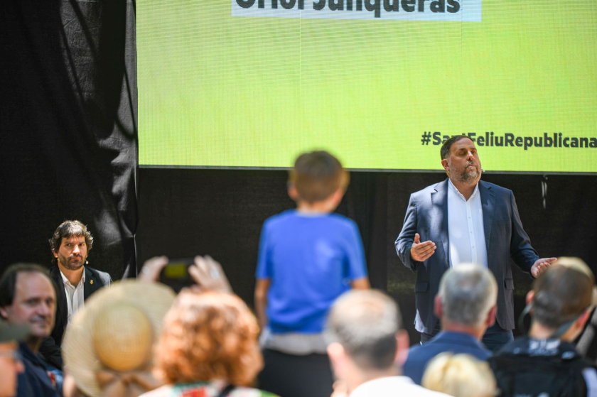  Oriol Junqueras, durant el seu discurs avui a Sant Feliu. MARC PUIG 