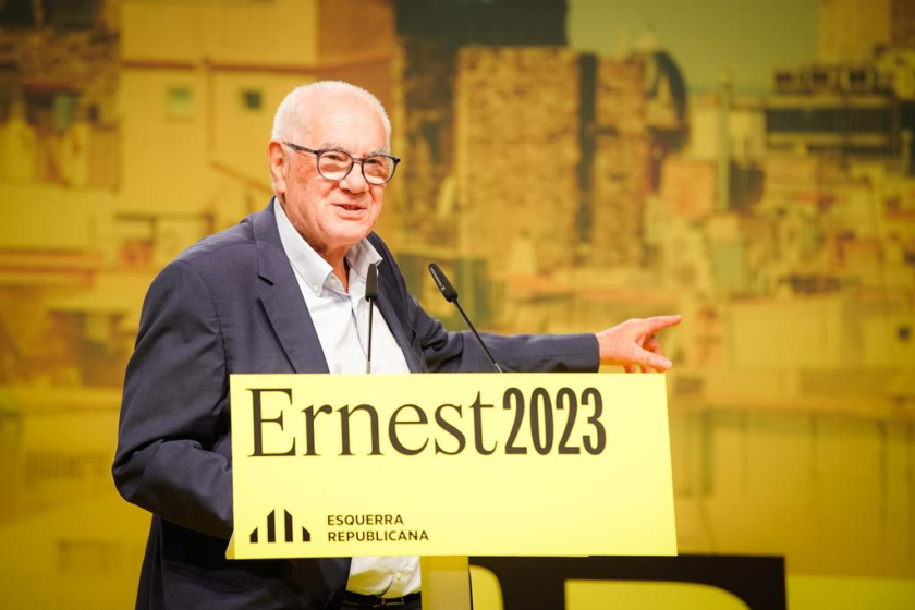  Ernest Maragall durant l'acte en què va ser escollit candidat a l'alcaldia de Barcelona. 