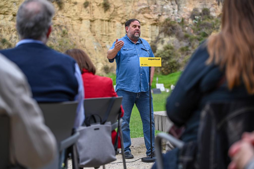  Oriol Junqueras, durant la seva intervenció a l'acte d'avui. PAULA ROQUE. 