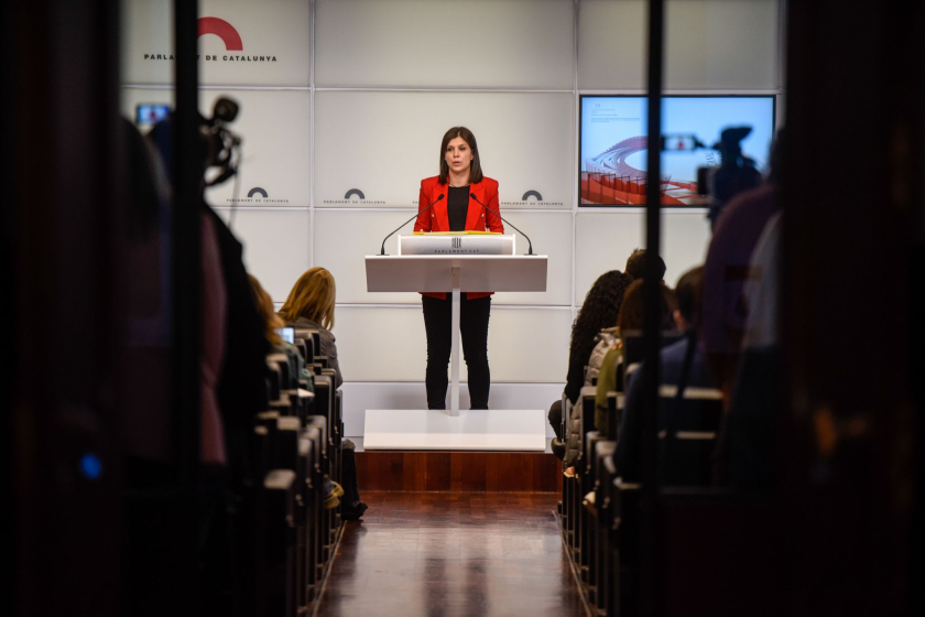  La portaveu parlamentària, Marta Vilalta, ha reivindicat els pressupostos durant la roda de premsa d'aquest dimecres. MARC PUIG 