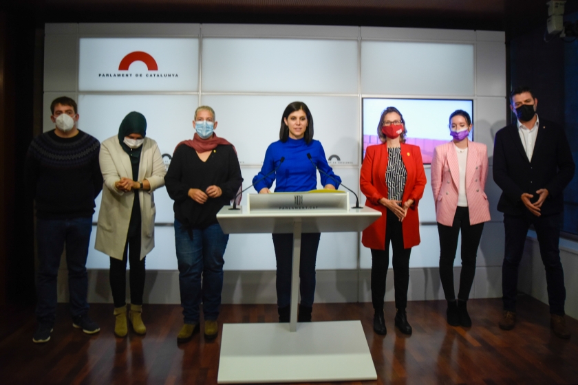  Vilalta, Serret i Palacín amb diputats i diputades del grup parlamentari d'Esquerra Republicana, en roda de premsa  
