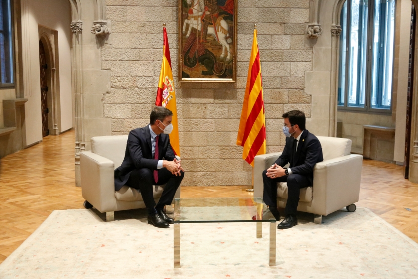  El president de la Generalitat, Pere Aragonès, reunit amb el president del govern espanyol, Pedro Sánchez, al Palau de la Generalitat / ACN 