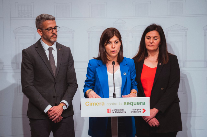  Eugení Villalbí, Marta Vilalta i Anna Torrentà, durant la roda de premsa posterior a la cimera / Govern de la Generalitat 