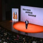 Vista de l'escenari de la conferència d'Oriol Junqueras