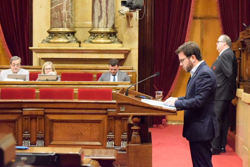  Pere Aragonès, en un moment de la seva intervenció 