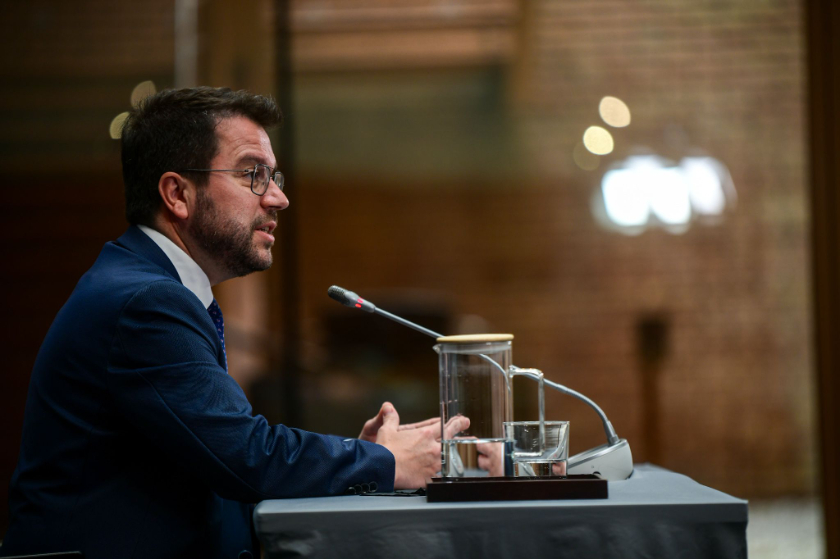  El president de la Generalitat i candidat d'Esquerra Republicana, Pere Aragonès, en roda de premsa. MARC PUIG 