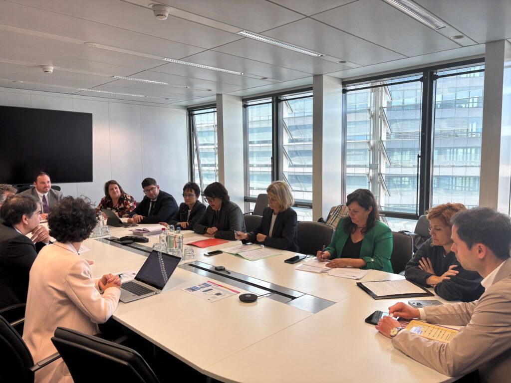 Elisenda Alamany i Diana riba, en una reunió a Brussel·les amb el grup Verds-ALE