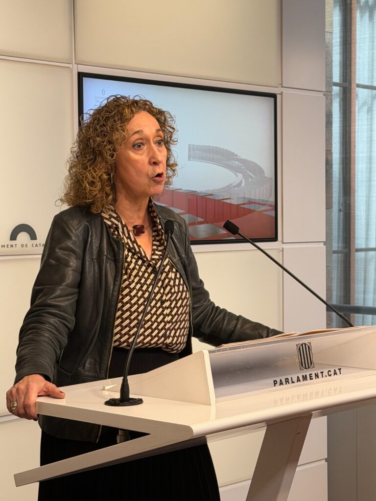 Ester Capella, portaveu d'Esquerra al Parlament, durant la roda de premsa d'aquest dimarts.