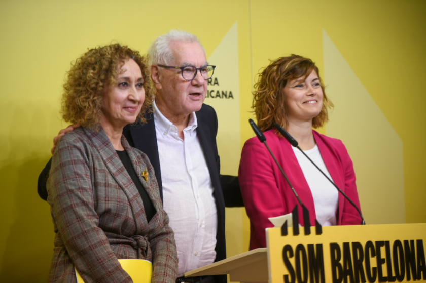  El candidat republicà a l’alcaldia de Barcelona, Ernest Maragall, amb les seves companyes de llista Elisenda Alamany i Ester Capella / Marc Puig 