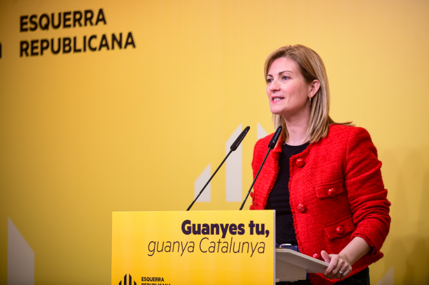  Raquel Sans, a la roda de premsa d'aquest dilluns. MARC PUIG. 