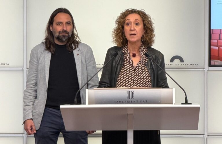 La portaveu parlamentària, Ester Capella, i el portaveu adjunt, Jordi Albert, han anunciat l'esmena a la totalitat en una roda de premsa aquest dimarts al Parlament.