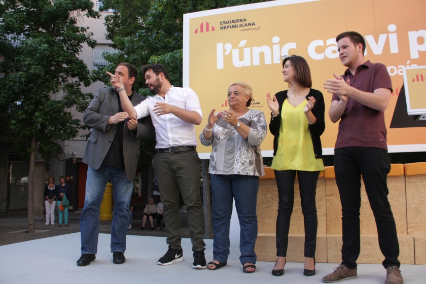  Carolina Telechea, Oriol Junqueras, Gabriel Rufián i Ana Surra en un acte de campanya a Igualada / ACN 