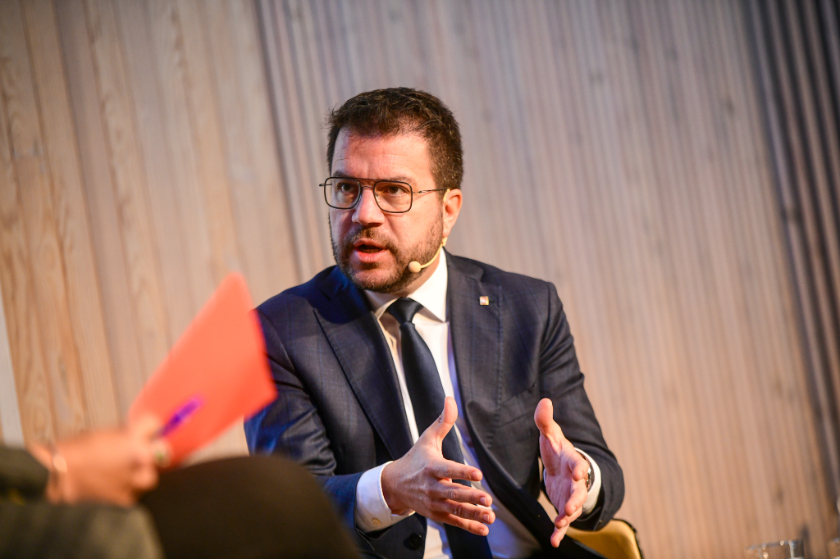  El president Aragonès aquest matí a la trobada 'Catalunya decideix'. Marc Puig 