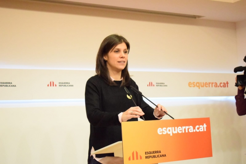  La portaveu d'Esquerra Republicana, Marta Vilalta, durant la roda de premsa a la seu del partit 