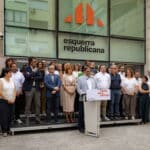 Oriol Junqueras i altres membres d'Esquerra Republicana a la seu del partit després de conèixer l'aval del TJUE a la llei d'amnistia.