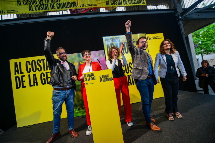  Aragonès, Vilagrà, Verge, Fernández i Martínez en l'acte d'aquesta tarda a Terrassa. Marc Puig 
