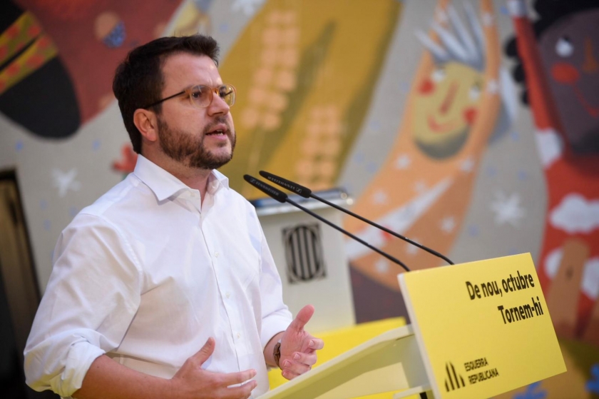  El coordinador nacional d'Esquerra i vicepresident del Govern, durant la seva intervenció a l'acte de commemoració de l'1-O a Fonollosa 