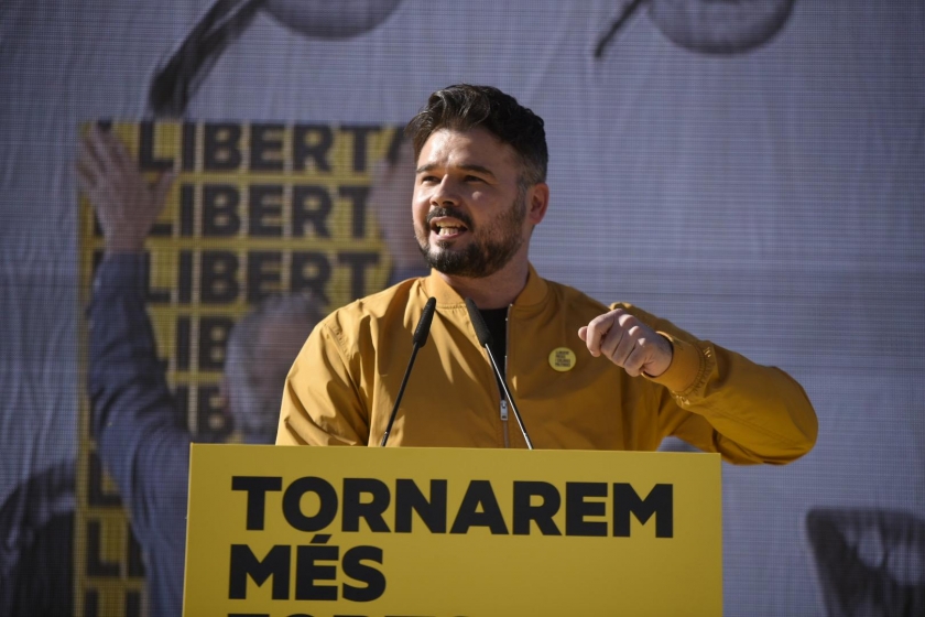  Gabriel Rufián, en un moment de la seva intervenció a l'acte de Lledoners 