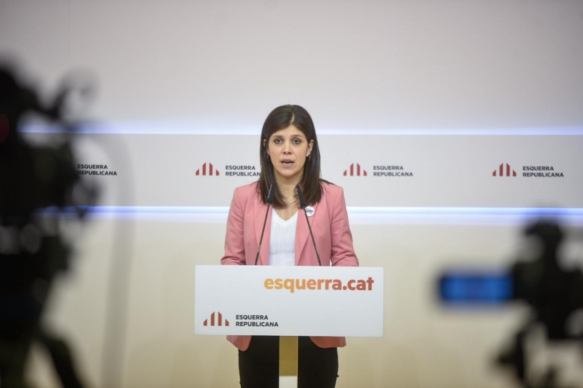  La secretària general adjunta i portaveu d'Esquerra, Marta Vilalta, durant la roda de premsa d'avui / Marc Puig 