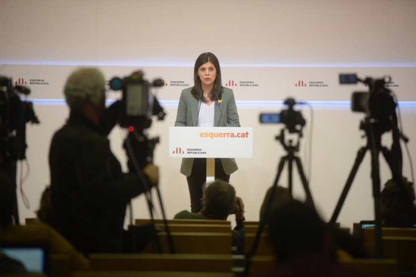  La secretària general adjunta i portaveu d'Esquerra Republicana, Marta Vilalta, durant la roda de premsa d'avui / Marc Puig 