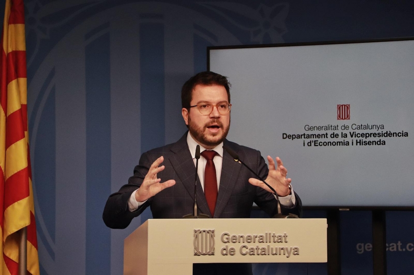  El vicepresident del Govern i conseller d'Economia i Hisenda, Pere Aragonès, durant la roda de premsa sobre les previsions macroeconòmiques del país 