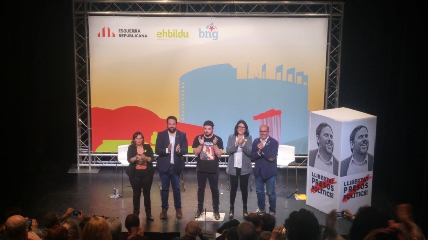  Miranda, Iñarritu, Rufián, Riba i Lladó, en l'acte de Badalona 