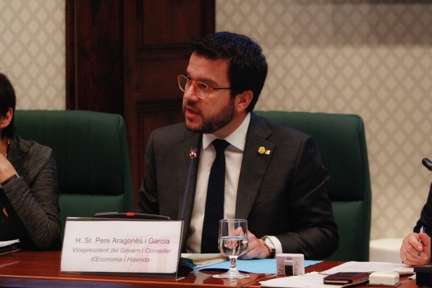  El vicepresident del Govern, Pere Aragonès, durant la seva intervenció a la comissió d'Economia i Hisenda al Parlament 