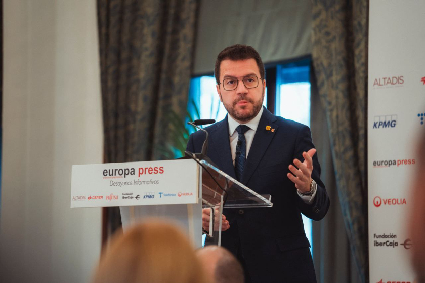  El president Aragonès durant la seva intervenció / Arnau Carbonell 