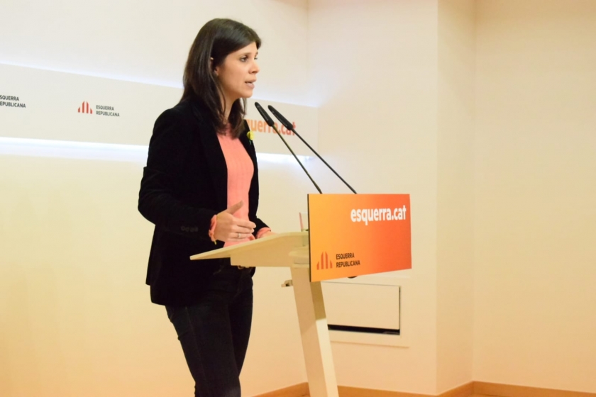  La portaveu d'Esquerra Republicana, Marta Vilalta, durant la roda de premsa d'aquest dilluns 